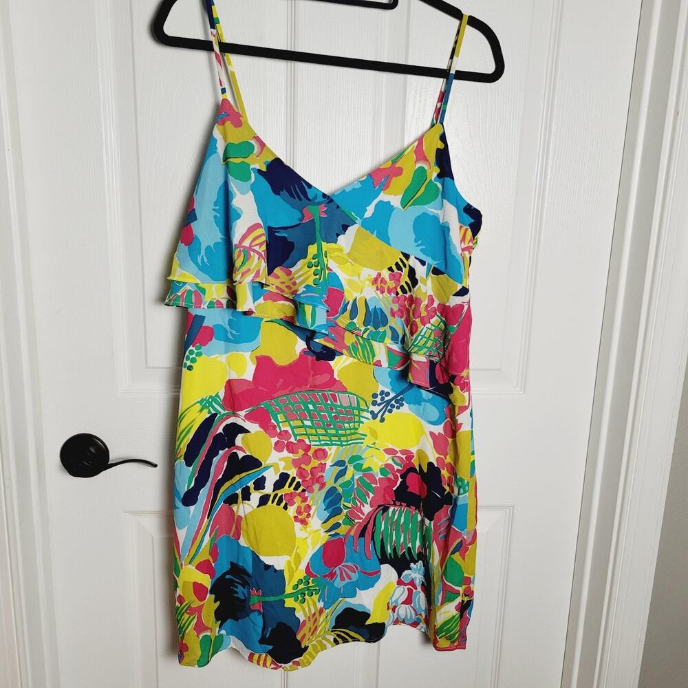 J Crew Dress Womens 8 Multicolor Mini Floral Ruffle Colorful Tropical Artsy